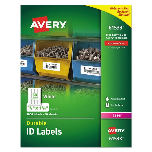 Avery Label, Id, W/Trublk, 60Up, Wh, PK3000 61533